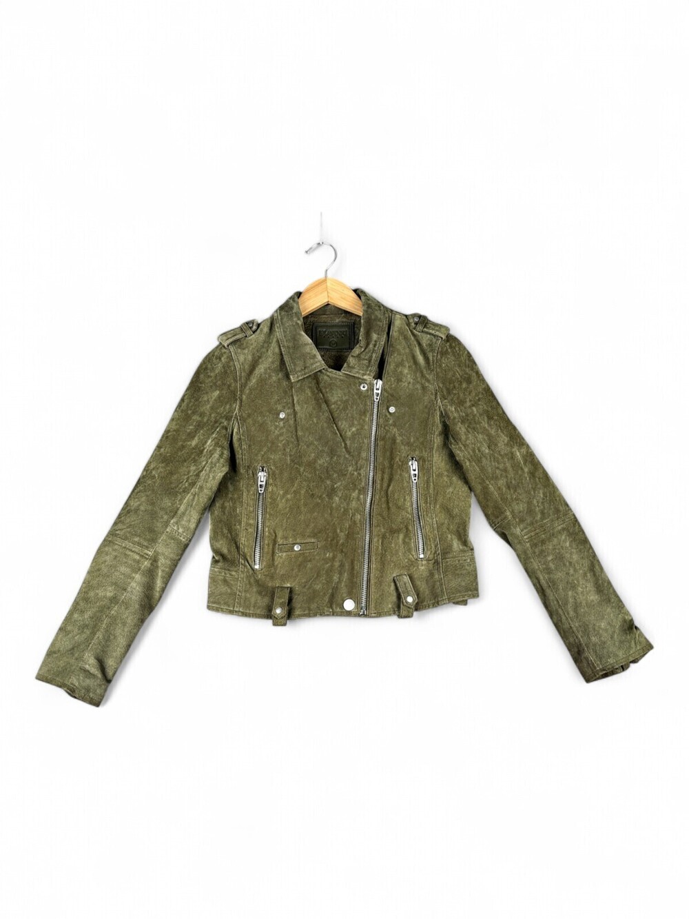 Blank NYC Olive Suede Leather Biker Jacket Size M